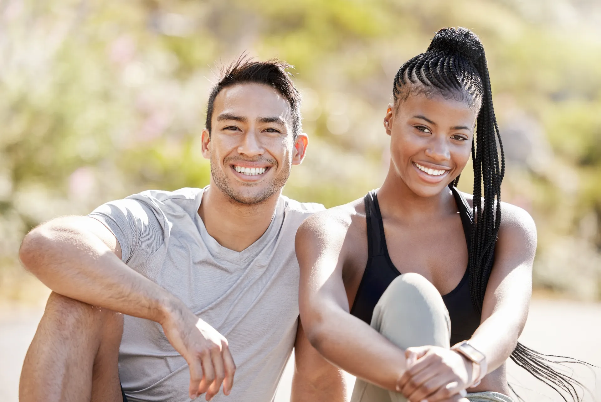 portrait of happy and diverse couple bonding after utc
